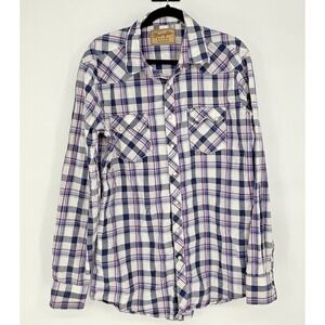 Wrangler Men's Plaid Button-Down Shirt - White, Navy, Purple